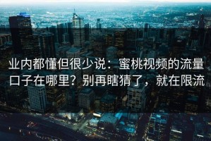 业内都懂但很少说：蜜桃视频的流量口子在哪里？别再瞎猜了，就在限流